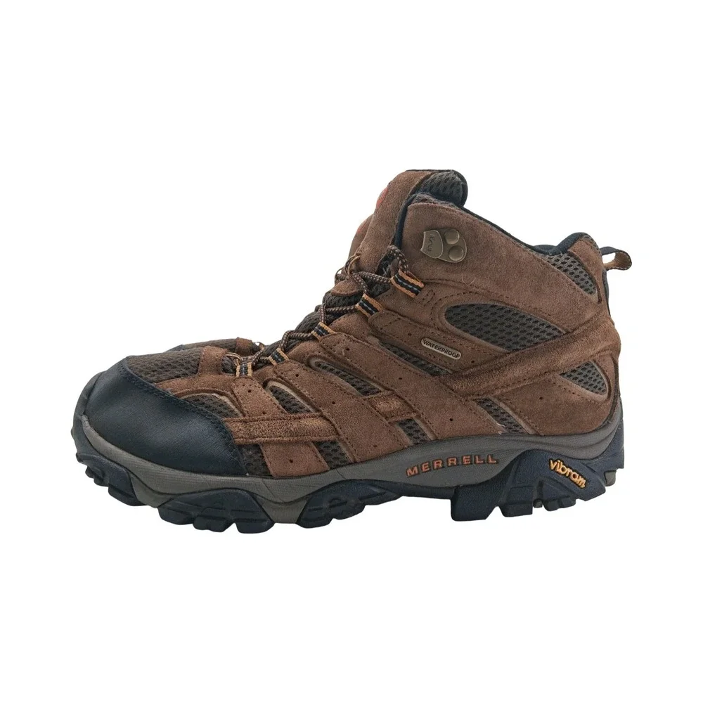 Merrell Hiking Boots Mens Size 11.5 Brown Suede Waterproof Vibram Ankle J06051W